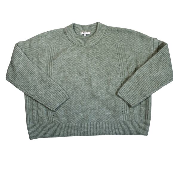Madewell Cable Knit Sweater Alpaca Wool Womens Medium Green Boxy Classic NEW - Picture 1 of 8